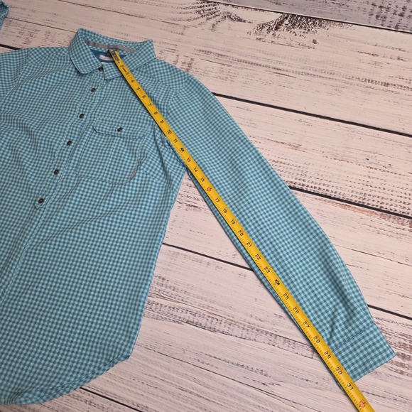 Columbia Bryce Canyon Stretch Long Sleeve Shirt Womens Medium Blue Gingham Check - Picture 10 of 10